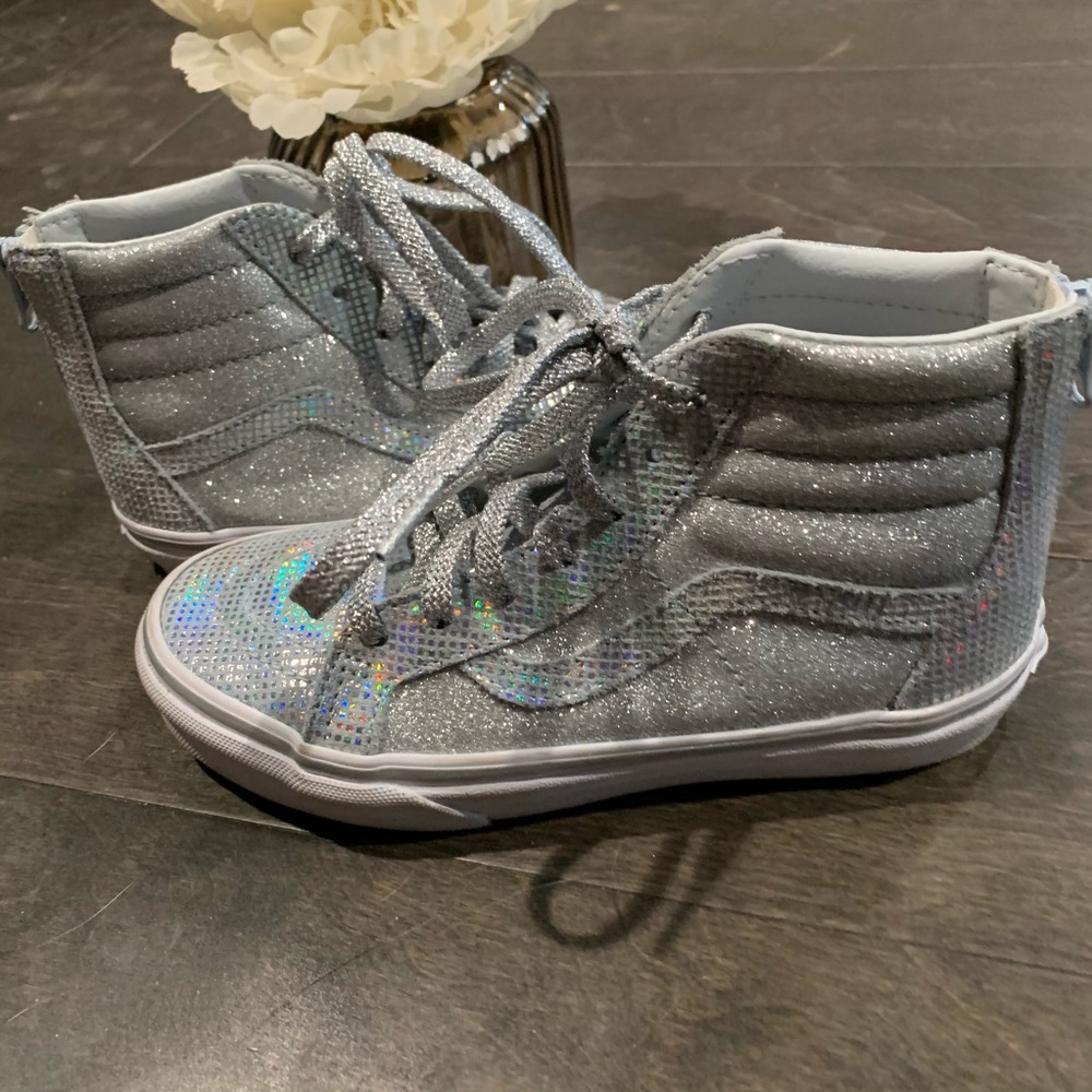 VANS girls high tops Size 2 Silver Sparkle